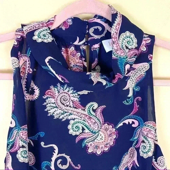 Laundry Shelly Segal Navy Paisley Loose Neck Sleeveless Top Blouse Size S - Picture 3 of 12